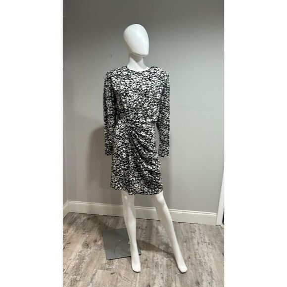 Isabel Marant Black and White Dulce Floral Long Sleeve Mini Dress Size Medium (4 - Picture 4 of 11